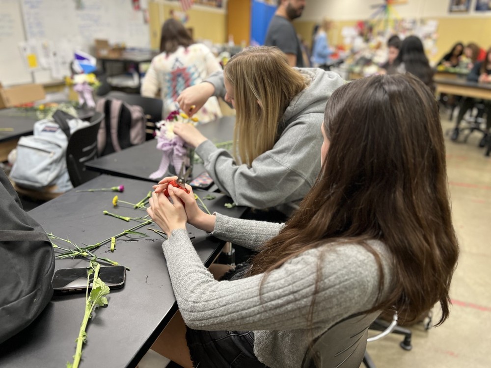 Beyer High School students design floral arrangements in Advanced Floral Design Class