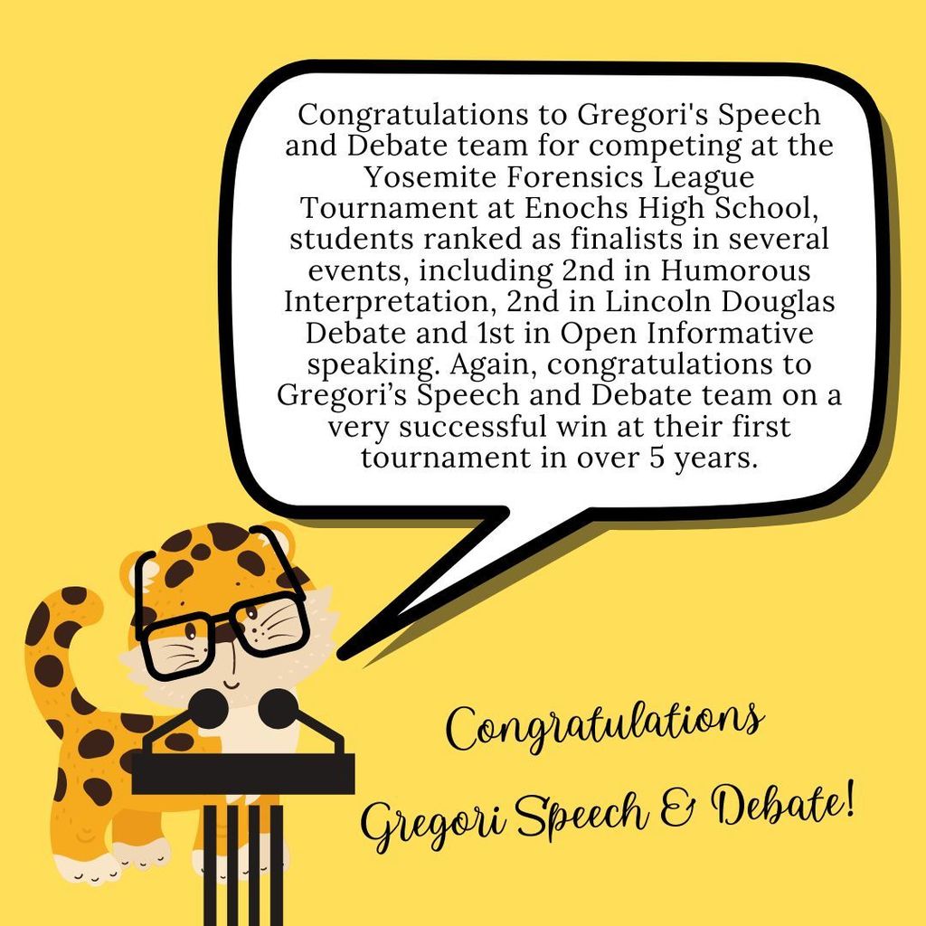 Congratulations Gregori Speech & Debate