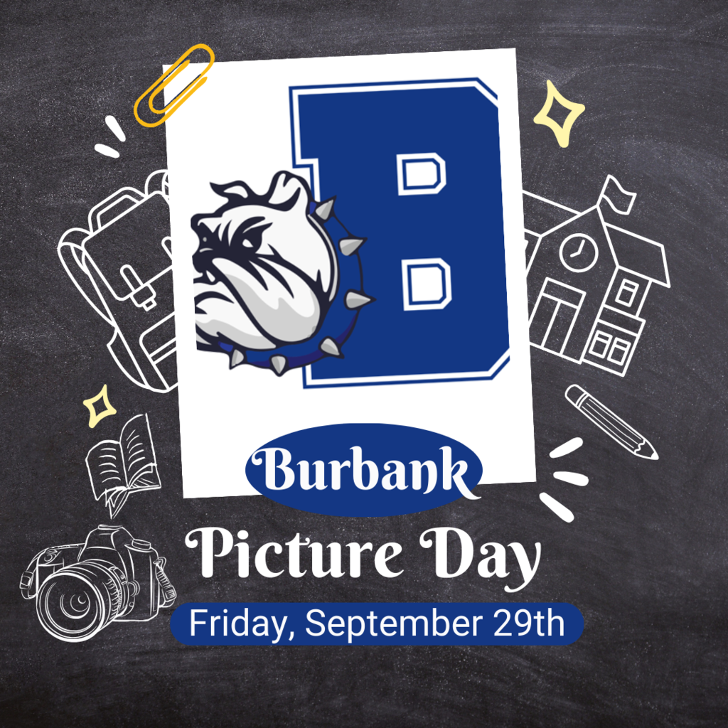 Black chalkboard background with Burbank logo in a photo with the blue and white lettering